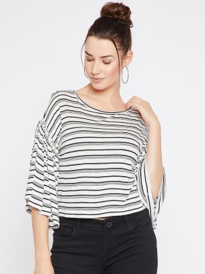 Marie Claire Casual Bell Sleeve Striped Women White, Black Top