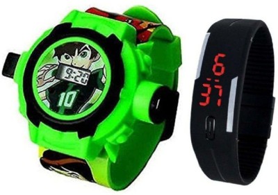 A to Z QUALITY ASSURED - Kids Special Favourite Toys - Pack of 2 - Benton ( BEN 10 ) Projector Band Watch + Jelly Slim Black Digital Led Band Watch for Kids, Children Digital Watch  - For Boys & Girls