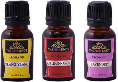THE PINK KNOT Ylang-Ylang , Apple Cinnamon & Lavender set of three aromatic fragrant diffuser oil (15ml each) Aroma Oil Lavender set(3 x 15 ml)