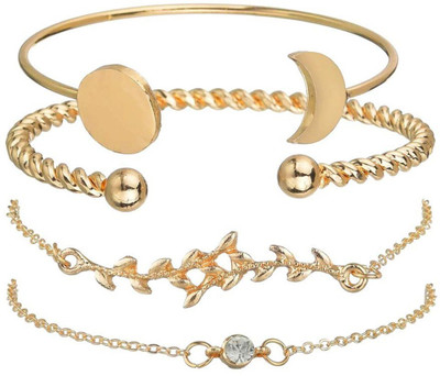 Shining Diva Metal Cubic Zirconia Gold-plated Bracelet Set(Pack of 4)