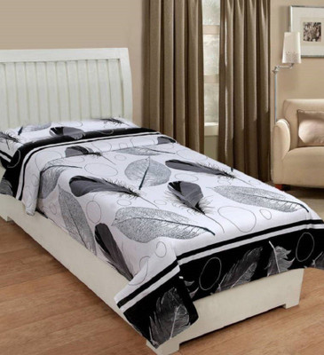 Supreme Home Collective Microfiber Single Flat 144 TC Printed Bedsheet(Pack of 1, White, Black)