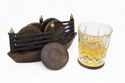 Gaura Art & Crafts Triangle Reversible Wood Coaster Set(Pack of 6)