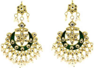 Be You Kundan Meena Work Pearl Beads Pearl Brass Chandbali Earring