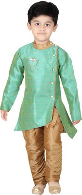 Kashvi Boys Festive & Party Kurta and Pyjama Set(Light Green Pack of 1)