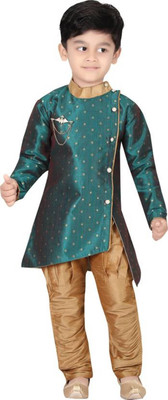 Kashvi Boys Festive & Party Kurta and Pyjama Set(Green Pack of 1)