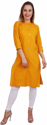 Sanjh Women Solid Frontslit Kurta(Yellow)