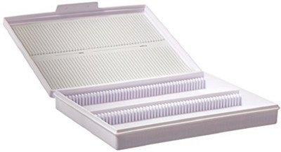 mLabs Microscope Slide Box For 50 Slides, Plastic Microscope Slide Box