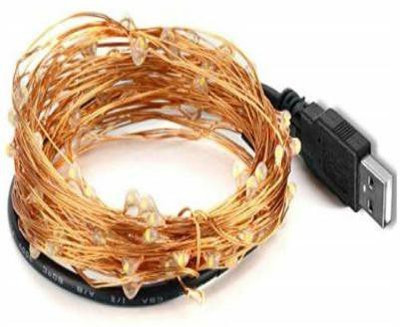 SANCTUM Copper String USB 50 LEDs 5 m Gold, Yellow Steady Water Drop Rice Lights(Pack of 1)