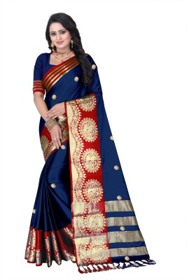 Fancy Fab Embellished Dharmavaram Jacquard Saree(Dark Blue)