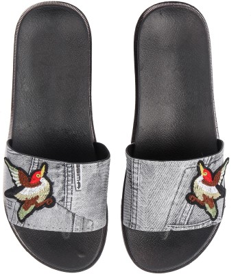 Brauch Women Slides(Black, Grey , 7)