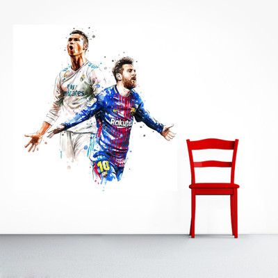 Impression Wall 61 cm CR7 & Messi Self Adhesive Sticker(Pack of 1)