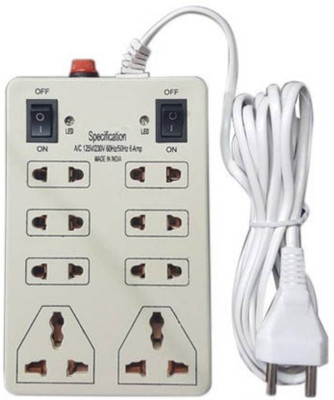 Seiko 8+2 Multi Plug 6 Amp Power Strip Extension Board Three Pin Socket Cord 8  Socket Extension Boards(White, 2 m)