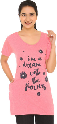 IN Love Printed Women Scoop Neck Pink T-Shirt