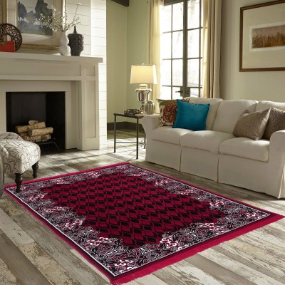 Flipkart SmartBuy Maroon Chenille, Polypropylene Area Rug(5 ft,  X 7 ft, Rectangle)