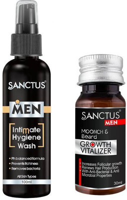 

SANCTUS Intimate Hygiene Wash For Men & Moonch & Beard Growth Vitalizer Combo (100ml + 30ml)(Set of 2)