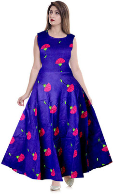 Khushi Print Women Maxi Blue Full Length Dress