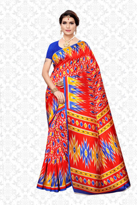 Divastri Printed Ikkat Art Silk Saree(Red)