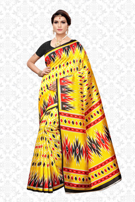 Divastri Printed Patola Art Silk Saree(Yellow)