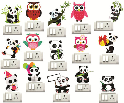 STICKER STUDIO 25 cm PANDA OWL Reusable Sticker(Pack of 15)