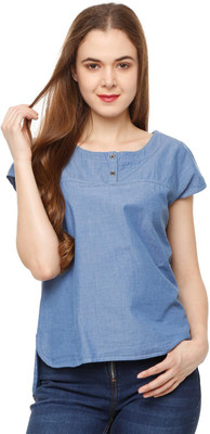 People Casual Regular Sleeve Solid Women Blue Top