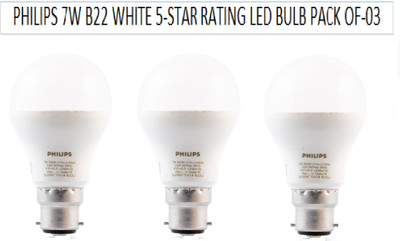 PHILIPS 7 W Basic Standard B22 LED Bulb(White, Pack of 3)