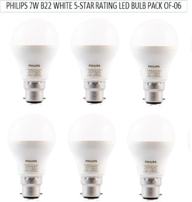 PHILIPS 7 W Basic Standard B22 LED Bulb(White, Pack of 6)
