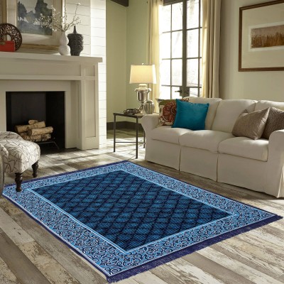 Zesture Blue Chenille Carpet(4 ft,  X 214 cm, Rectangle)