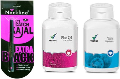 Vestige Flax Oil Capsules and noni with neckline kajal(3 Items in the set)