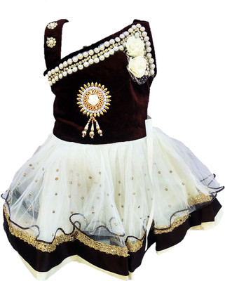 socho samjo Girls Midi/Knee Length Casual Dress(Brown, Sleeveless)