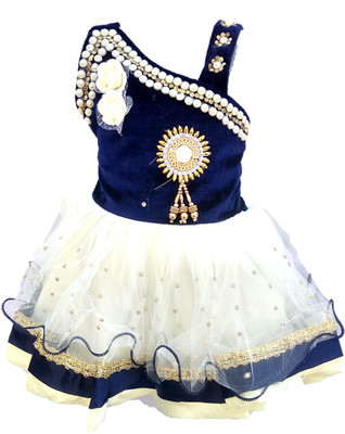 socho samjo Baby Girls Midi/Knee Length Festive/Wedding Dress(Blue, Sleeveless)