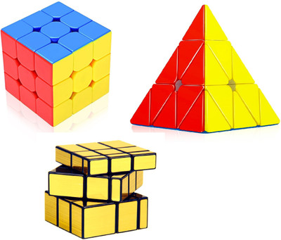 D ETERNAL Cube Combo Set 3x3, Pyraminx Triangle and Gold Mirror Cube(3 Pieces)