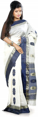 BRISHTI CREATIONS Self Design Handloom Tussar Silk Saree(White)