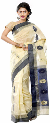 BRISHTI CREATIONS Self Design Handloom Tussar Silk Saree(Beige)