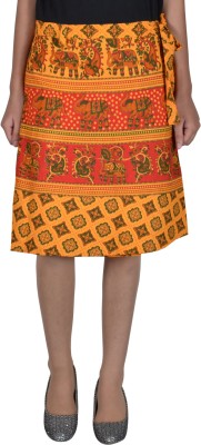 Pezzava Printed Women Wrap Around Yellow Skirt