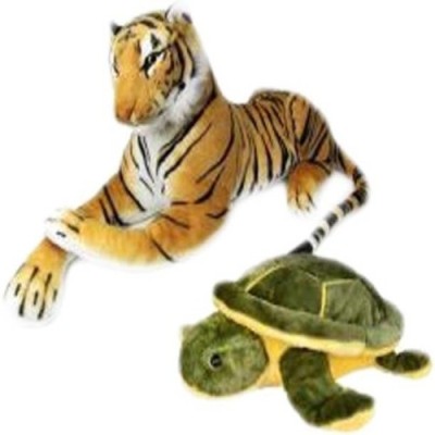 Agnolia Perfect Gift Gallery stuffed Soft Animal Toy for kids/Birthday Gift/Boy/Girl combo of Tiger and Tortoise - 26 Cm  - 26 cm(Multicolor)