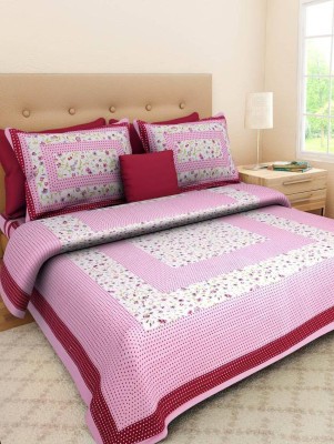 Dreamy Zone 160 TC Cotton Double Floral Flat Bedsheet(Pack of 1, Pink & White)