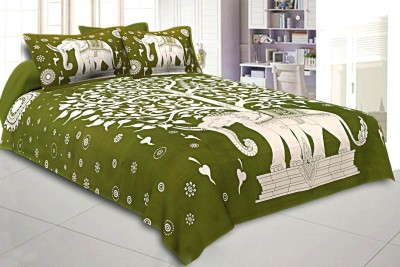 Dreamy Zone 160 TC Cotton Double Animal Flat Bedsheet(Pack of 1, Green)