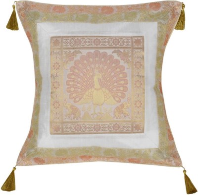 Lal Haveli Silk Pillows Cover(45 cm*45 cm, White)