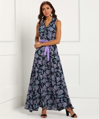 SASSAFRAS Women Maxi Purple, Blue Dress