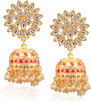 Adorn Gold Plated Meenakari Jhumki Earrings Metal Jhumki Earring