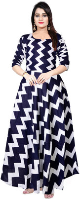 SILVER ORGANISATION Anarkali Gown(White, Blue)