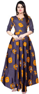 SILVER ORGANISATION Anarkali Gown(Grey, Yellow)