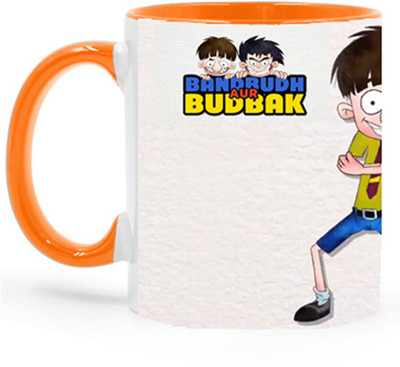 ARTBUG Bandbudh And Budbak Cartoon -2272-Orange Ceramic Coffee Mug(350 ml)