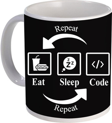COLOR YARD best Repeat Eat Sleep Code Repeat on white Ceramic Coffee Mug(325 ml)