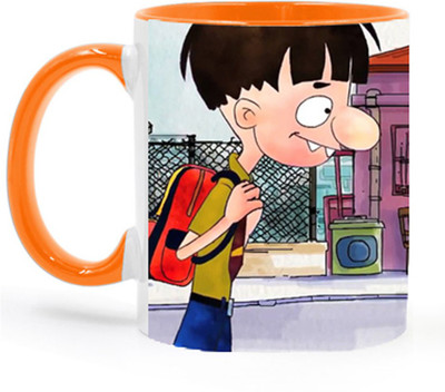 ARTBUG Bandbudh And Budbak Cartoon -2212-Orange Ceramic Coffee Mug(350 ml)