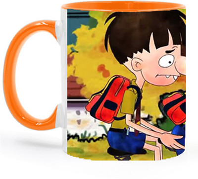 ARTBUG Bandbudh And Budbak Cartoon -2270-Orange Ceramic Coffee Mug(350 ml)