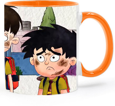 ARTBUG Bandbudh And Budbak Cartoon -2264-Orange Ceramic Coffee Mug(350 ml)