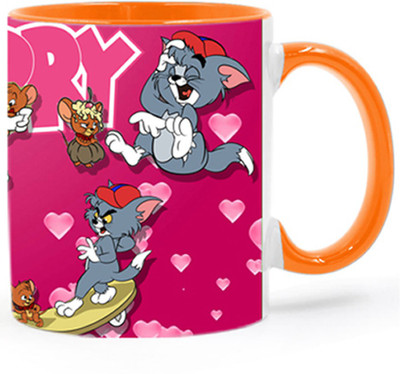ARTBUG Tom and Jerry Cartoon -2143-Orange Ceramic Coffee Mug(350 ml)