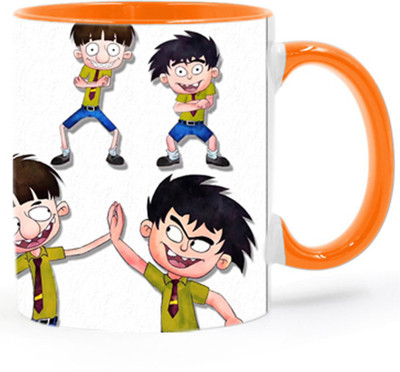 ARTBUG Bandbudh And Budbak Cartoon -2215-Orange Ceramic Coffee Mug(350 ml)