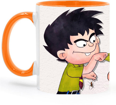 ARTBUG Bandbudh And Budbak Cartoon -2211-Orange Ceramic Coffee Mug(350 ml)
